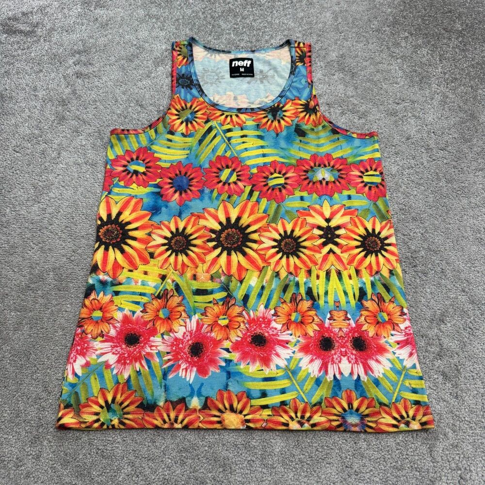 Neff Floral Tropical Summer Tank Top Mens Medium Multicolor Polycotton Hawaiian